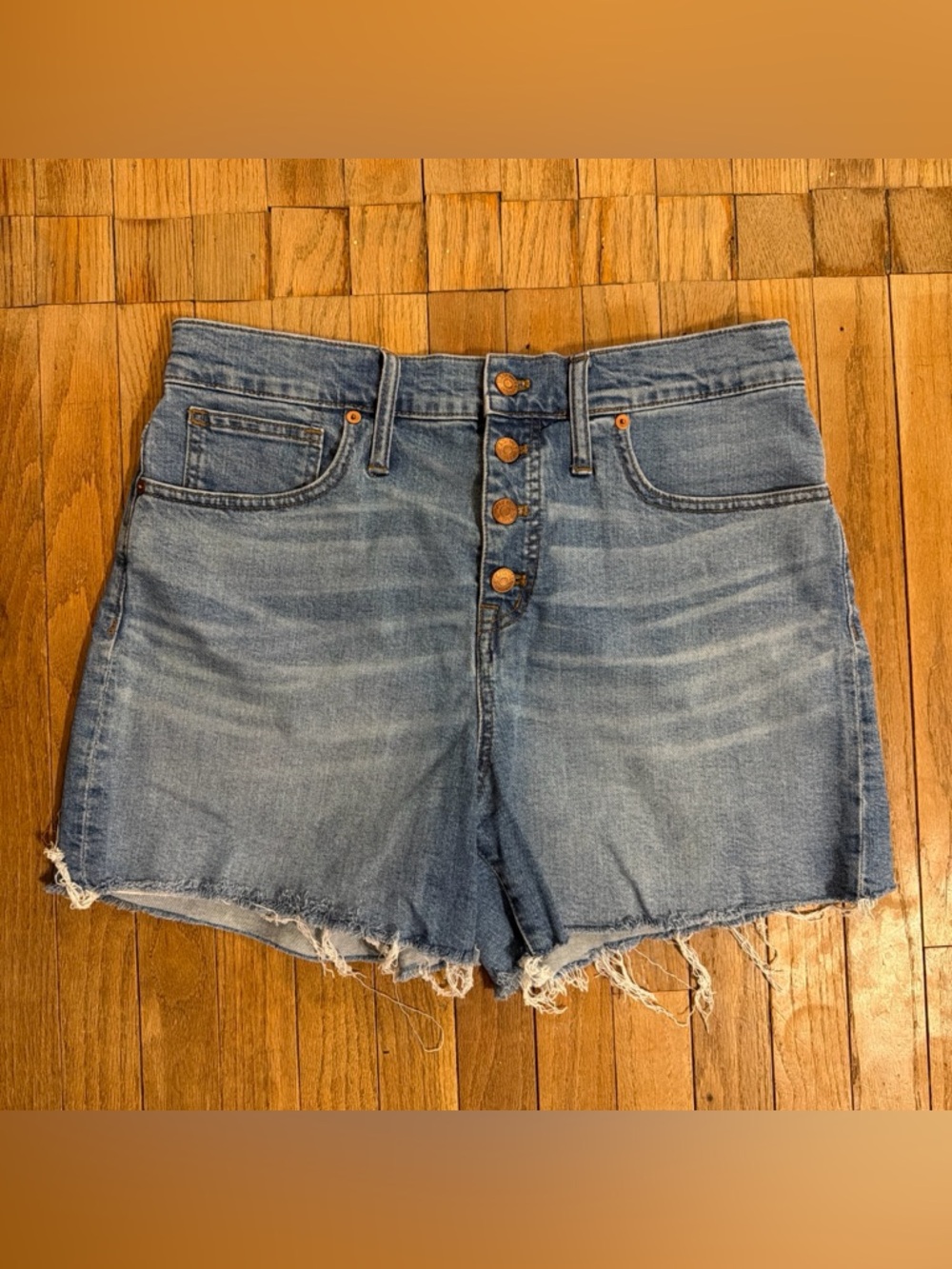 Madewell Light Blue Button-Fly Distressed Denim Shorts